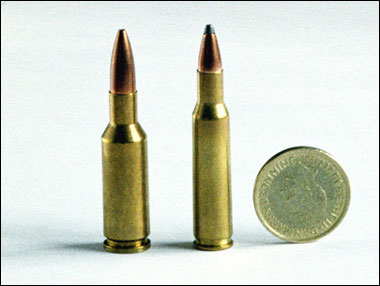 6mm BR (left), and .222 Rem (Right)
